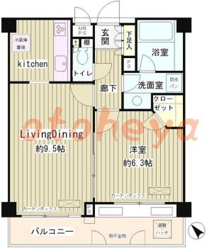 楽器ピアノ可相談 の 賃貸物件 1LDK 18.7万円の図面１