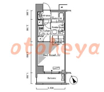 楽器ピアノ可相談 の 賃貸物件 1K 12.3万円の図面１
