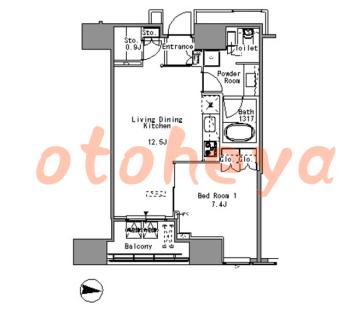 楽器ピアノ可相談 の 賃貸物件 1LDK 25.9万円の図面１