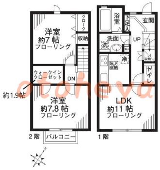 楽器ピアノ可相談 の 賃貸物件 2LDK 10.2万円の図面１