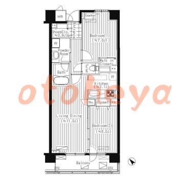 楽器ピアノ可相談 の 賃貸物件 2LDK 24.3万円の図面１
