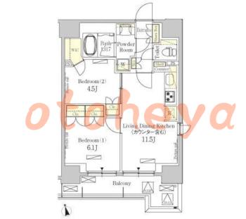楽器ピアノ可相談 の 賃貸物件 2LDK 23.2万円の図面１