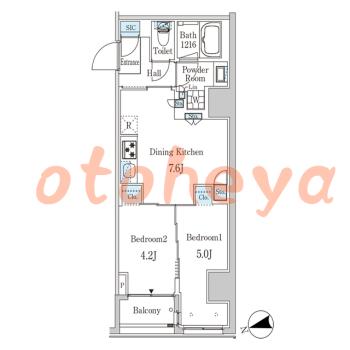 楽器ピアノ可相談 の 賃貸物件 2DK 21.2万円の図面１