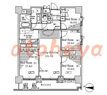 楽器ピアノ可相談 の 賃貸物件 4LDK 28.4万円の図面１