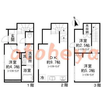 楽器ピアノ可相談 の 賃貸物件 3DK 29.5万円の図面１