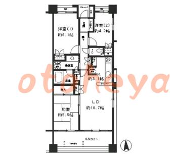 楽器ピアノ可相談 の 賃貸物件 3LDK 19.5万円の図面１
