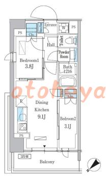 楽器ピアノ可相談 の 賃貸物件 2DK 18.9万円の図面1