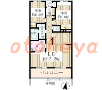 楽器ピアノ可相談 の 賃貸物件 2SLDK 12.6万円の図面１