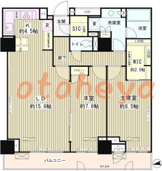 楽器ピアノ可相談 の 賃貸物件 2LDK 64万円の図面１