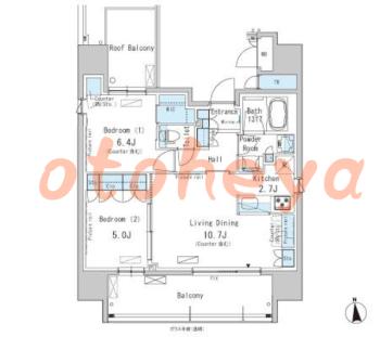 楽器ピアノ可相談 の 賃貸物件 2LDK 27.5万円の図面１