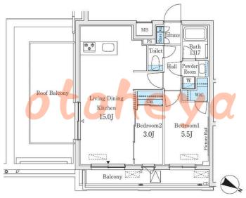 楽器ピアノ可相談 の 賃貸物件 2LDK 24.2万円の図面１