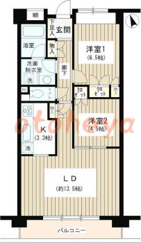 楽器ピアノ可相談 の 賃貸物件 2LDK 19.4万円の図面１