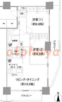 楽器ピアノ可相談 の 賃貸物件 2LDK 22.3万円の図面１