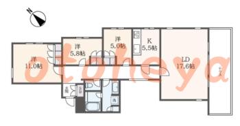 楽器ピアノ可相談 の 賃貸物件 3LDK 29万円の図面１