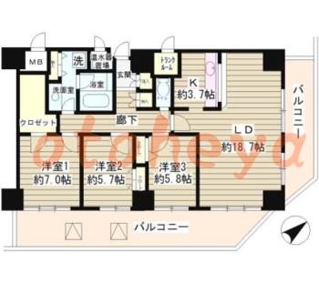 楽器ピアノ可相談 の 賃貸物件 3LDK 40.6万円の図面１