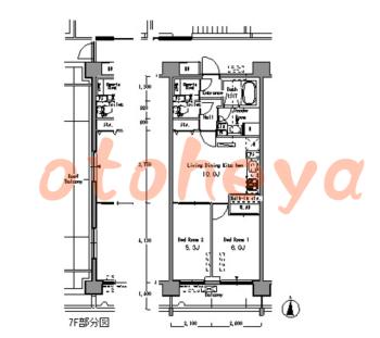 楽器ピアノ可相談 の 賃貸物件 2LDK 19.3万円の図面１