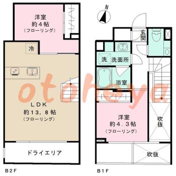 楽器ピアノ可相談 の 賃貸物件 2LDK 29.8万円の図面１