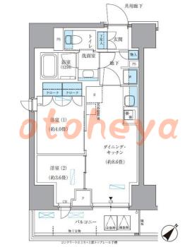 楽器ピアノ可相談 の 賃貸物件 2DK 23万円の図面１