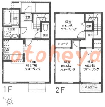 楽器ピアノ可相談 の 賃貸物件 3LDK 10.4万円の図面１