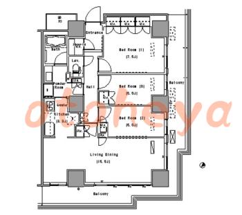 楽器ピアノ可相談 の 賃貸物件 3LDK 39.2万円の図面１