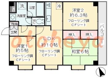 楽器ピアノ可相談 の 賃貸物件 3LDK 11.8万円の図面１