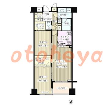楽器ピアノ可相談 の 賃貸物件 2LDK 26.4万円の図面１