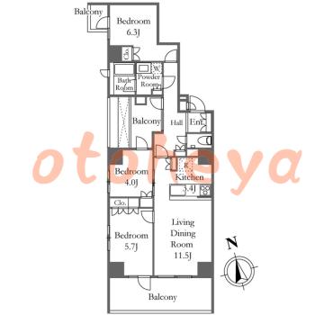 楽器ピアノ可相談 の 賃貸物件 3LDK 32.2万円の図面１