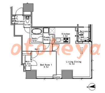 楽器ピアノ可相談 の 賃貸物件 1LDK 29.9万円の図面１