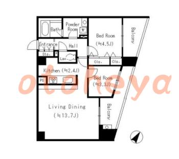 楽器ピアノ可相談 の 賃貸物件 2LDK 22.1万円の図面１