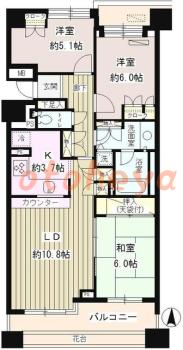 楽器ピアノ可相談 の 賃貸物件 3LDK 18.8万円の図面１