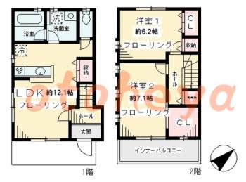 楽器ピアノ可相談 の 賃貸物件 2LDK 22.7万円の図面１