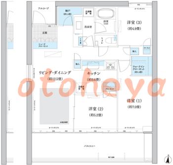 楽器ピアノ可相談 の 賃貸物件 3LDK 27.7万円の図面１