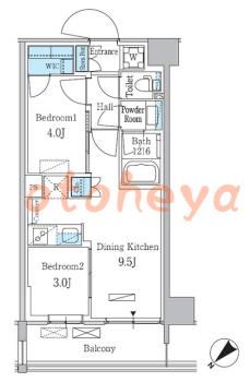 楽器ピアノ可相談 の 賃貸物件 2DK 18.6万円の図面１