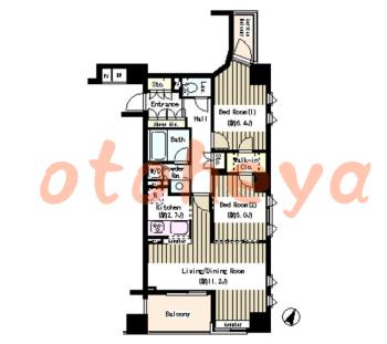 楽器ピアノ可相談 の 賃貸物件 2LDK 24.6万円の図面１