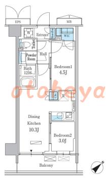 楽器ピアノ可相談 の 賃貸物件 2LDK 18.7万円の図面１