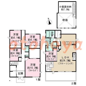 楽器ピアノ可相談 の 賃貸物件 4SLDK 55万円の図面１