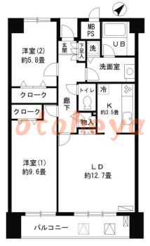 楽器ピアノ可相談 の 賃貸物件 2LDK 35万円の図面１