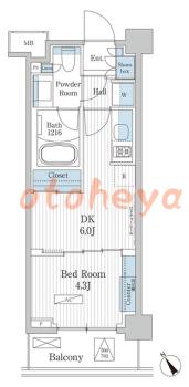 楽器ピアノ可相談 の 賃貸物件 1DK 14.2万円の図面１