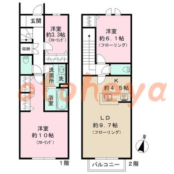 楽器ピアノ可相談 の 賃貸物件 3LDK 20.6万円の図面１