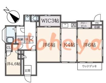 楽器ピアノ可相談 の 賃貸物件 3K 9.7万円の図面１