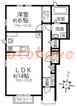 楽器ピアノ可相談 の 賃貸物件 1LDK 7.5万円の図面１