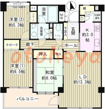 楽器ピアノ可相談 の 賃貸物件 3LDK 18.7万円の図面１