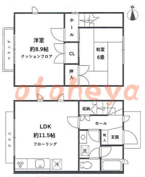 楽器ピアノ可相談 の 賃貸物件 2LDK 16.2万円の図面１