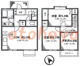 楽器ピアノ可相談 の 賃貸物件 3LDK 14.3万円の図面１
