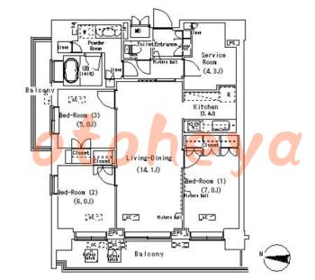 楽器ピアノ可相談 の 賃貸物件 3LDK 27.1万円の図面１