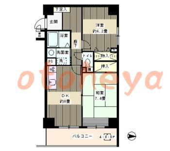 楽器ピアノ可相談 の 賃貸物件 2DK 13.5万円の図面１