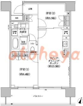 楽器ピアノ可相談 の 賃貸物件 2LDK 25.8万円の図面１