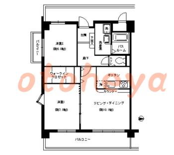 楽器ピアノ可相談 の 賃貸物件 2LDK 20.9万円の図面１