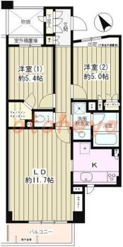 楽器ピアノ可相談 の 賃貸物件 2LDK 17.9万円の図面１