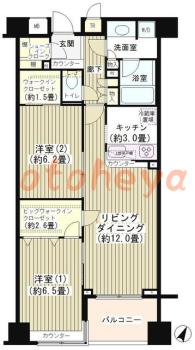 楽器ピアノ可相談 の 賃貸物件 2LDK 27.5万円の図面１